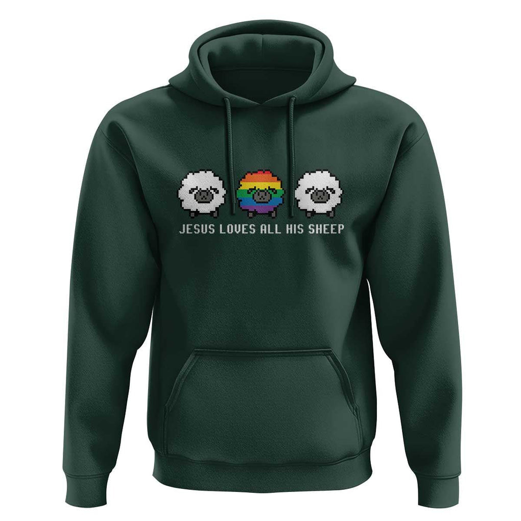 LGBTQ Hoodie Jesus Loves All His Sheep Gay Pride Woolly Sheep TS11 Dark Forest Green Print Your Wear