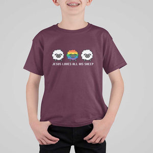 LGBTQ T Shirt For Kid Jesus Loves All His Sheep Gay Pride Woolly Sheep TS11 Maroon Print Your Wear
