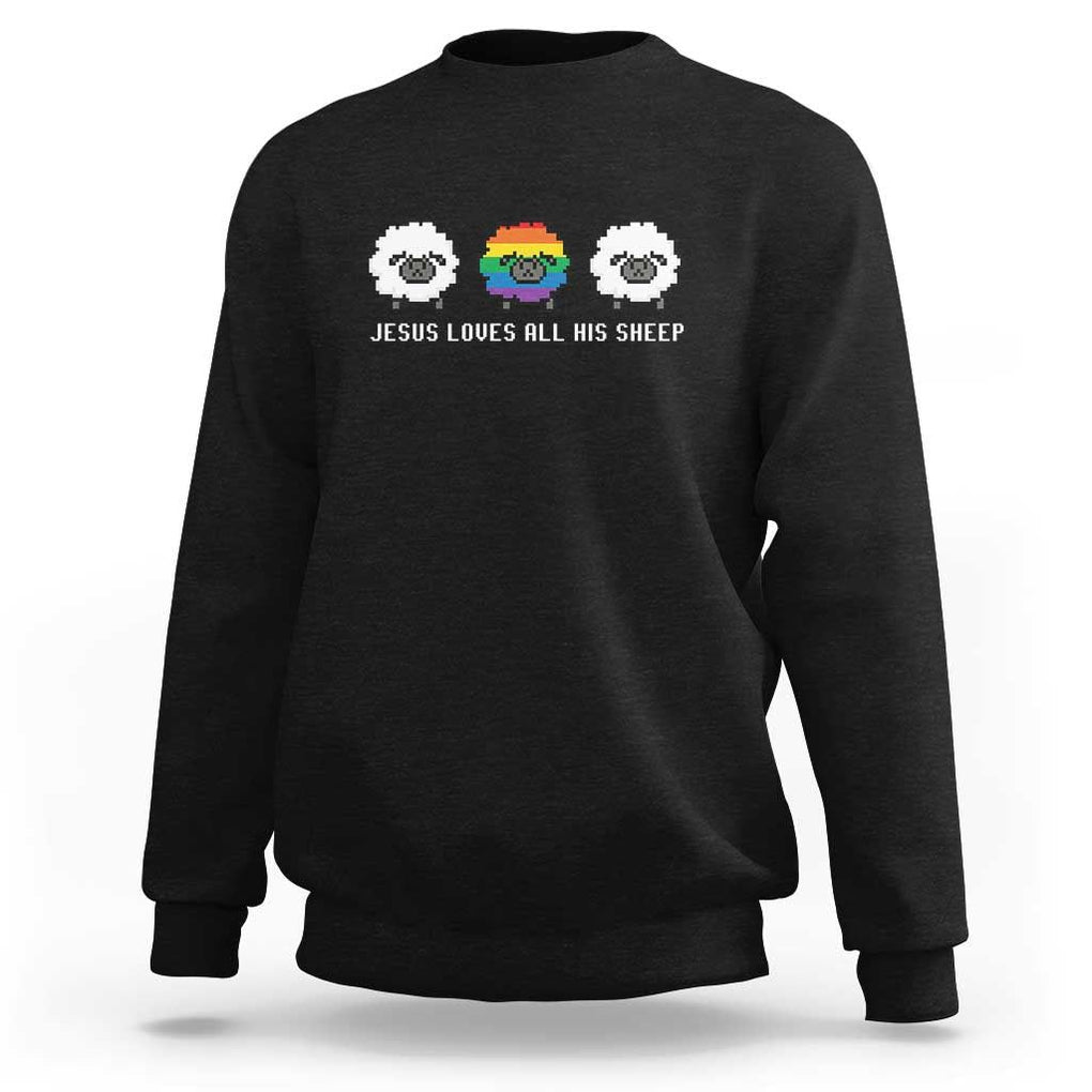 LGBTQ Sweatshirt Jesus Loves All His Sheep Gay Pride Woolly Sheep TS11 Black Print Your Wear