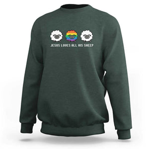 LGBTQ Sweatshirt Jesus Loves All His Sheep Gay Pride Woolly Sheep TS11 Dark Forest Green Print Your Wear