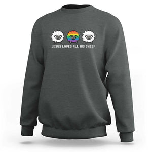 LGBTQ Sweatshirt Jesus Loves All His Sheep Gay Pride Woolly Sheep TS11 Dark Heather Print Your Wear