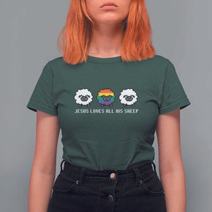 LGBTQ T Shirt For Women Jesus Loves All His Sheep Gay Pride Woolly Sheep TS11 Dark Forest Green Print Your Wear