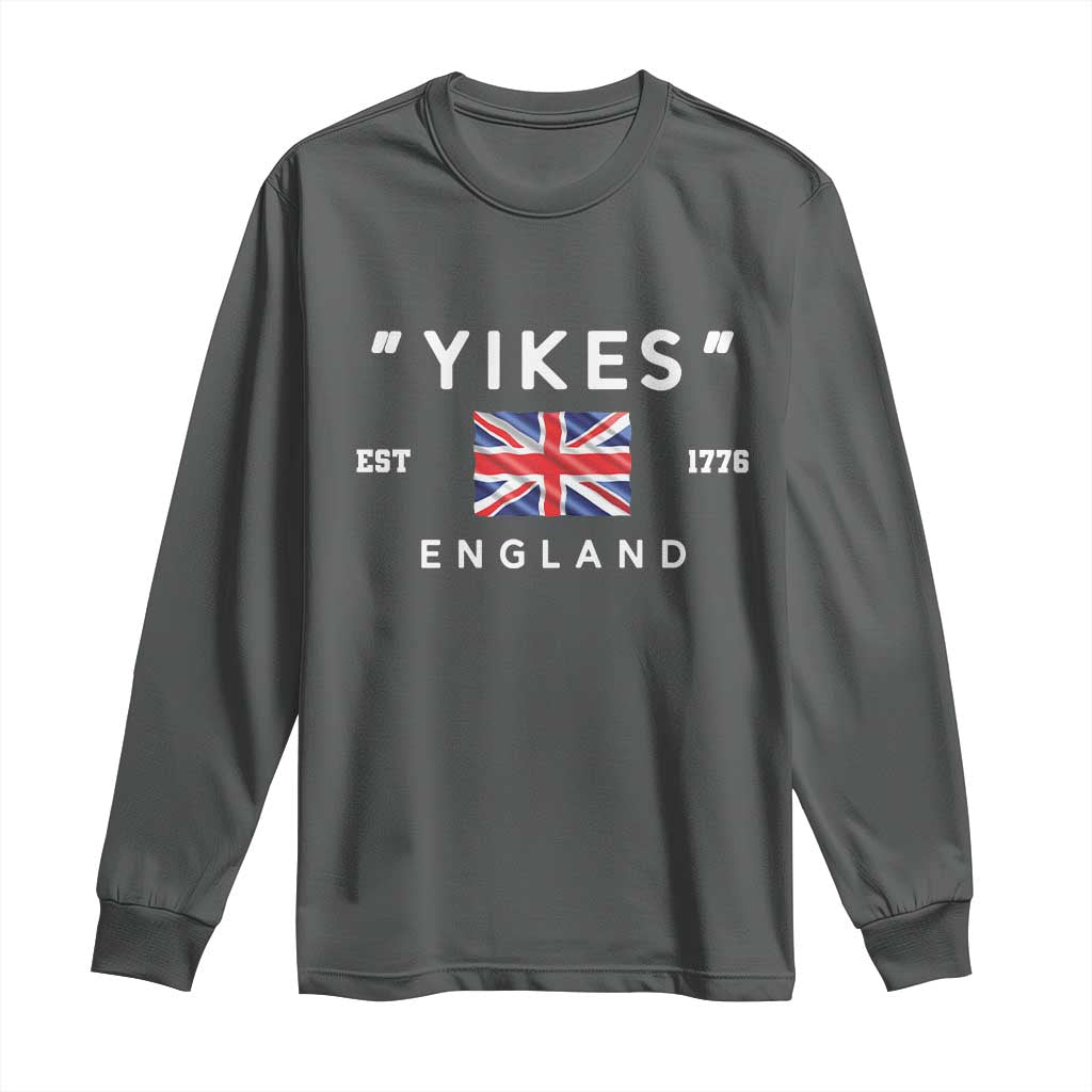 Funny Yikes England 1776 Long Sleeve Shirt 4th Of July USA Union Jack Flag TS11 Dark Heather Print Your Wear