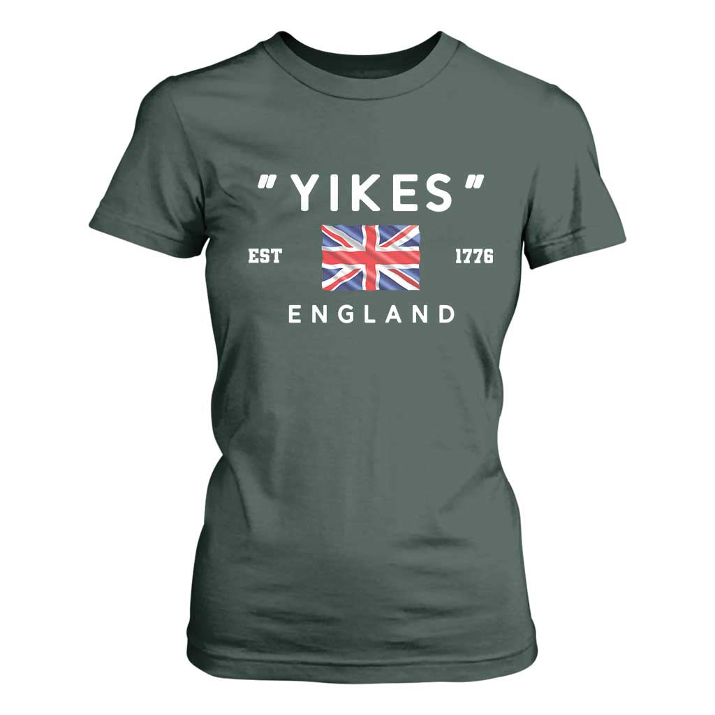 Funny Yikes England 1776 T Shirt For Women 4th Of July USA Union Jack Flag TS11 Dark Forest Green Print Your Wear