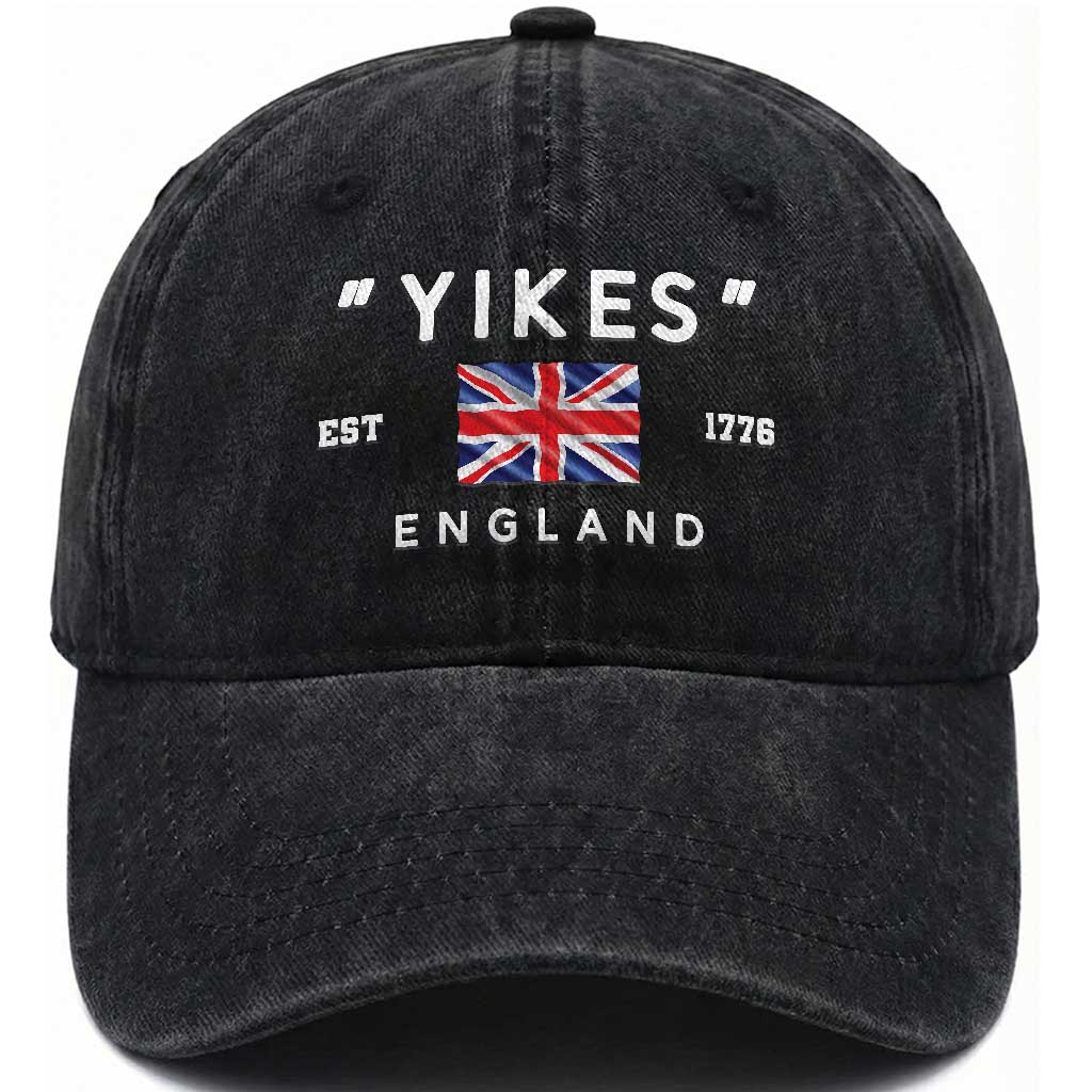 Funny Yikes England 1776 Washed Cotton Baseball Cap 4th Of July USA Union Jack Flag TS11 Washed Cap Universal Fit Black Print Your Wear