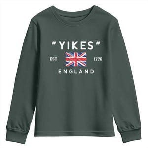 Funny Yikes England 1776 Youth Sweatshirt 4th Of July USA Union Jack Flag TS11 Dark Forest Green Print Your Wear