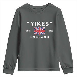 Funny Yikes England 1776 Youth Sweatshirt 4th Of July USA Union Jack Flag TS11 Dark Heather Print Your Wear