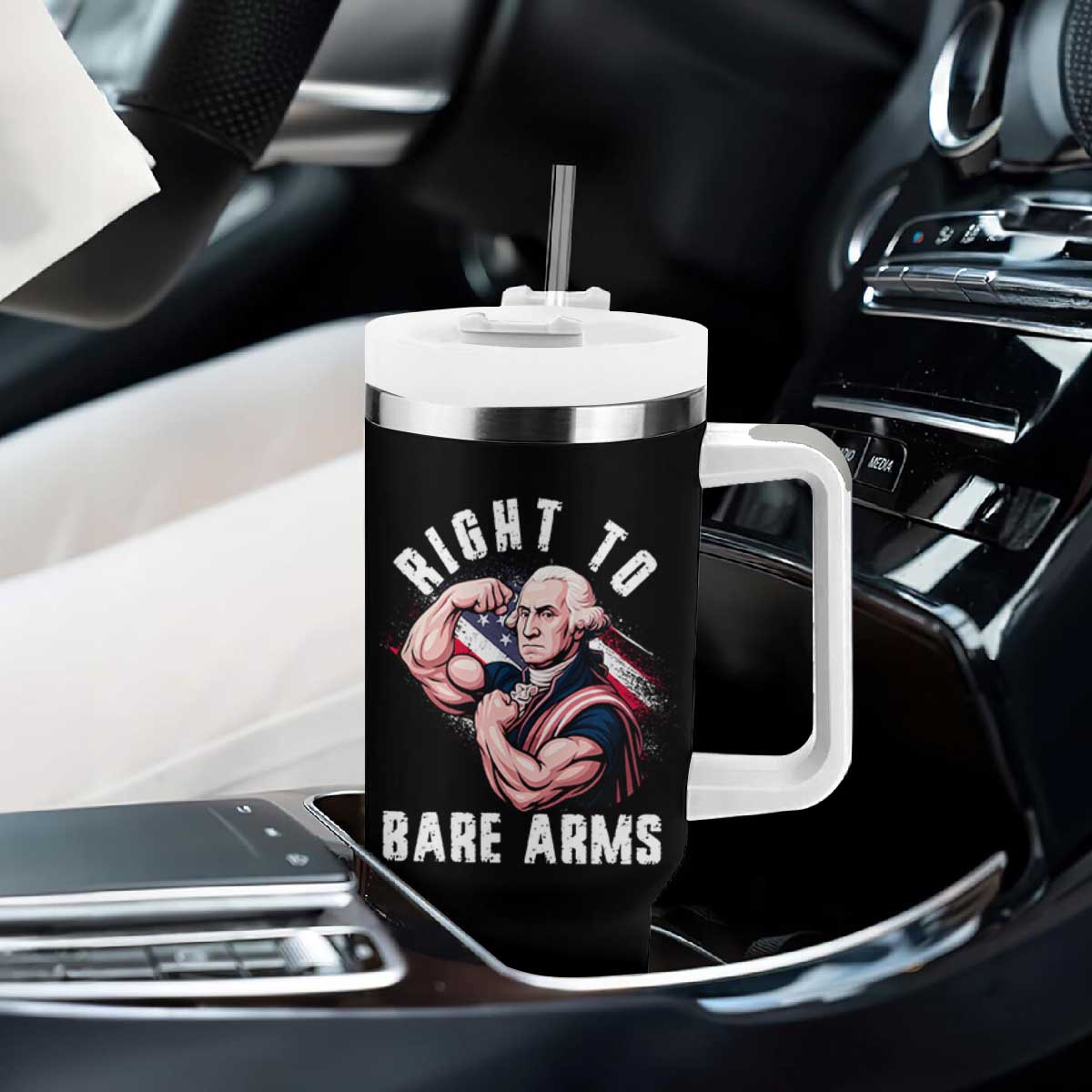 Funny Right To Bare Arms Tumbler With Handle 4th Of July Gym George Washington TS11 Print Your Wear