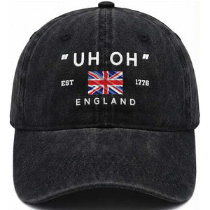 Funny Uh Oh England 1776 Washed Cotton Baseball Cap 4th Of July USA Union Jack Flag TS11 Washed Cap Universal Fit Black Print Your Wear