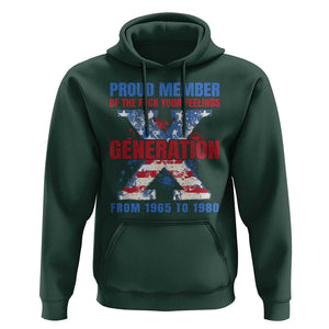 Gen X Hoodie Proud Member Of The Fuck Your Feelings American Flag TS11 Dark Forest Green Print Your Wear