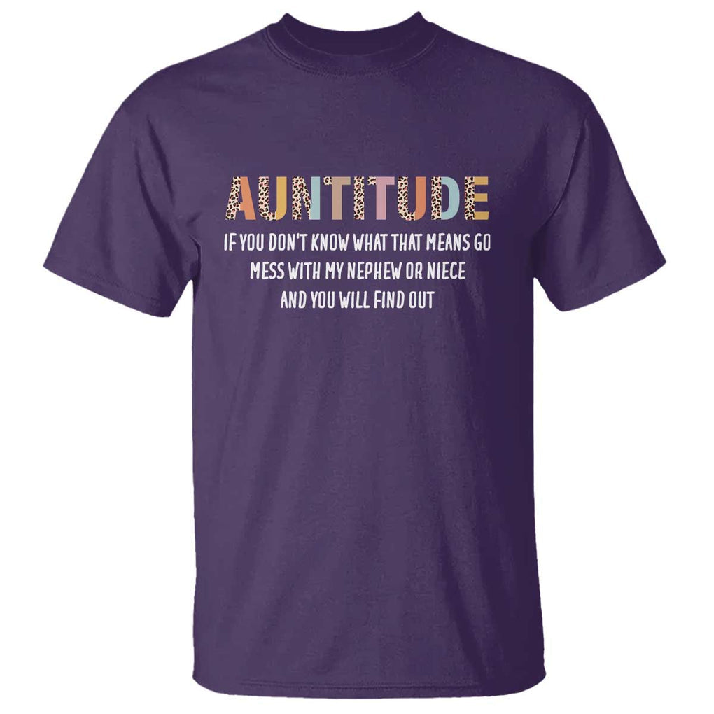Funny Aunt T Shirt Auntitude Leopard Nephew Niece TS11 Purple Print Your Wear