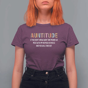 Funny Aunt T Shirt For Women Auntitude Leopard Nephew Niece TS11 Maroon Print Your Wear