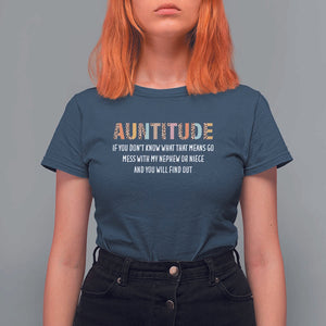 Funny Aunt T Shirt For Women Auntitude Leopard Nephew Niece TS11 Navy Print Your Wear