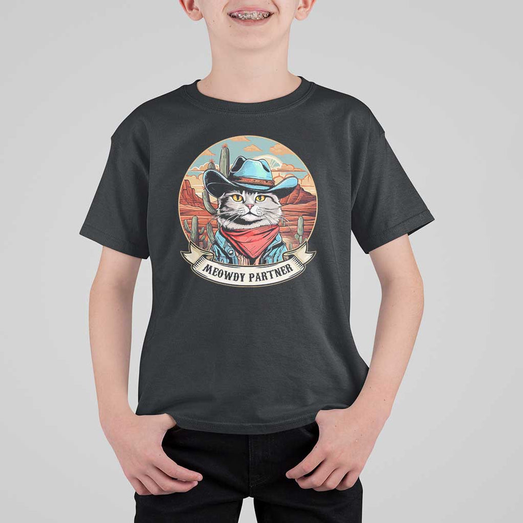 Meowdy Partner T Shirt For Kid Cowboy Cat Country Western Pet Owner TS11 Black Print Your Wear