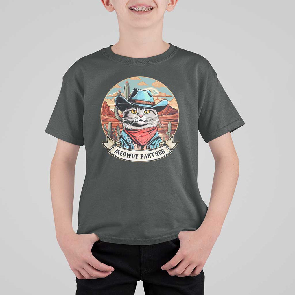 Meowdy Partner T Shirt For Kid Cowboy Cat Country Western Pet Owner TS11 Dark Heather Print Your Wear