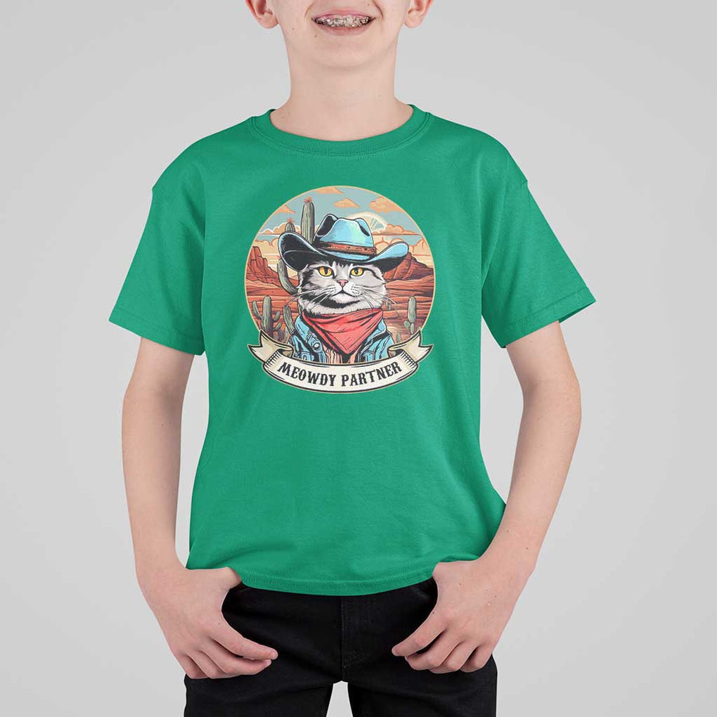 Meowdy Partner T Shirt For Kid Cowboy Cat Country Western Pet Owner TS11 Irish Green Print Your Wear