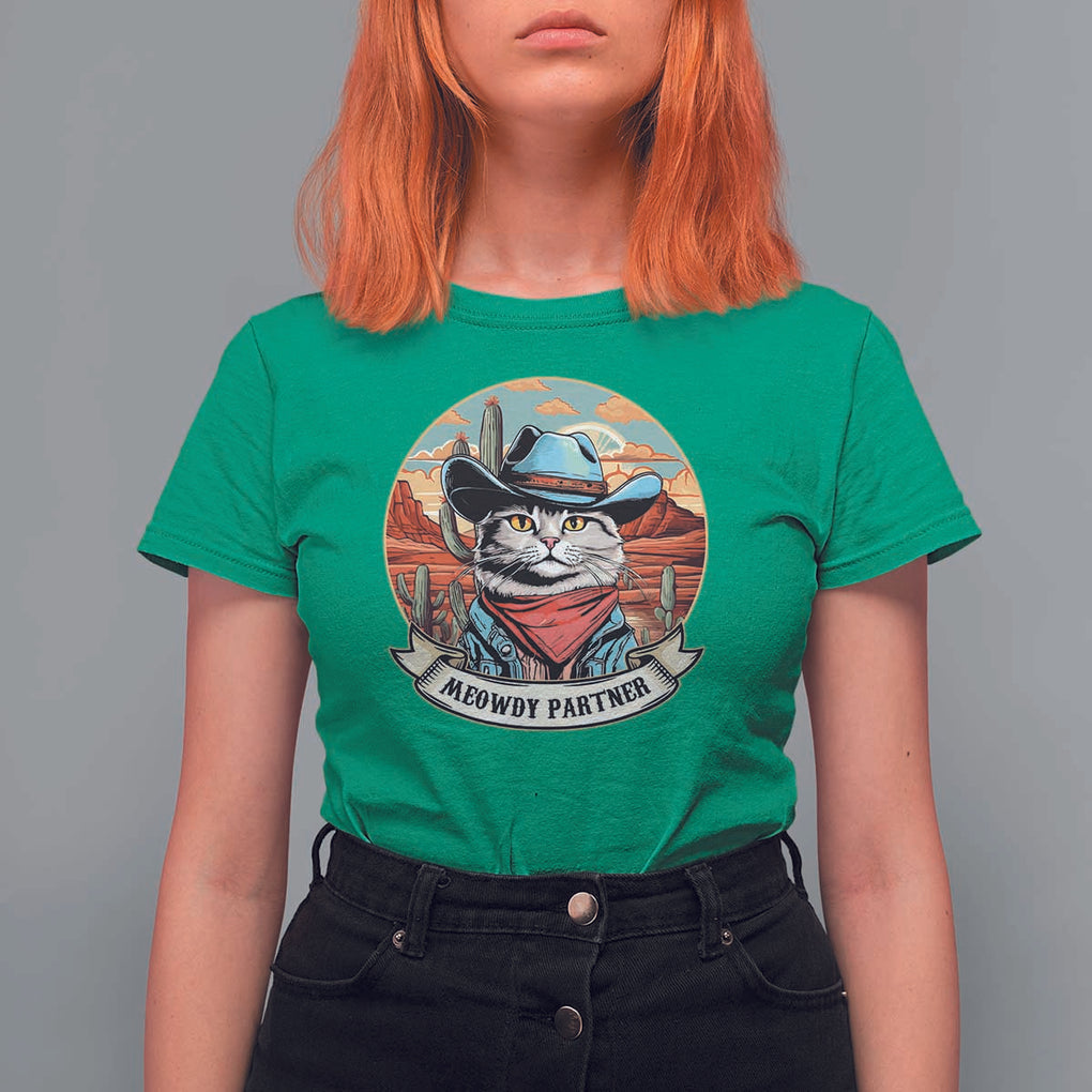 Meowdy Partner T Shirt For Women Cowboy Cat Country Western Pet Owner TS11 Irish Green Print Your Wear