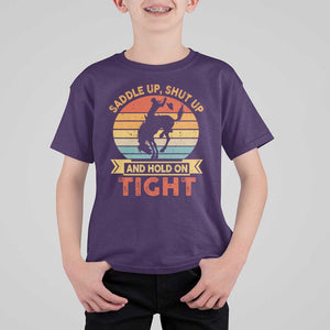 Rodeo Cowboy T Shirt For Kid Saddle Up Shut Up And Hold On Tight Western Bronc Riding TS11 Purple Print Your Wear