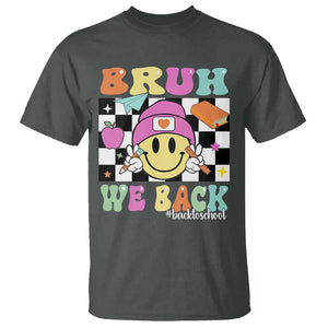 Bruh We Back T Shirt Back To School Retro Groovy Smile Face TS11 Dark Heather Print Your Wear