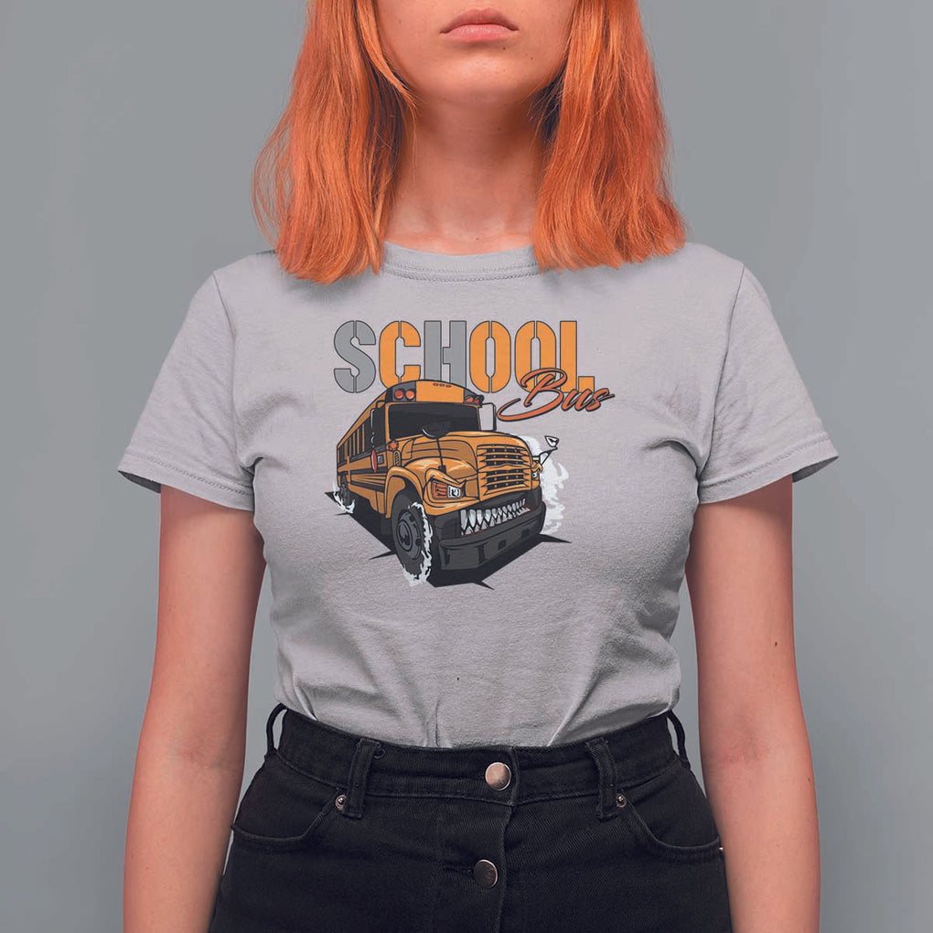 School Bus T Shirt For Women Yellow Cool Bus Back To School TS11 Ice Gray Print Your Wear