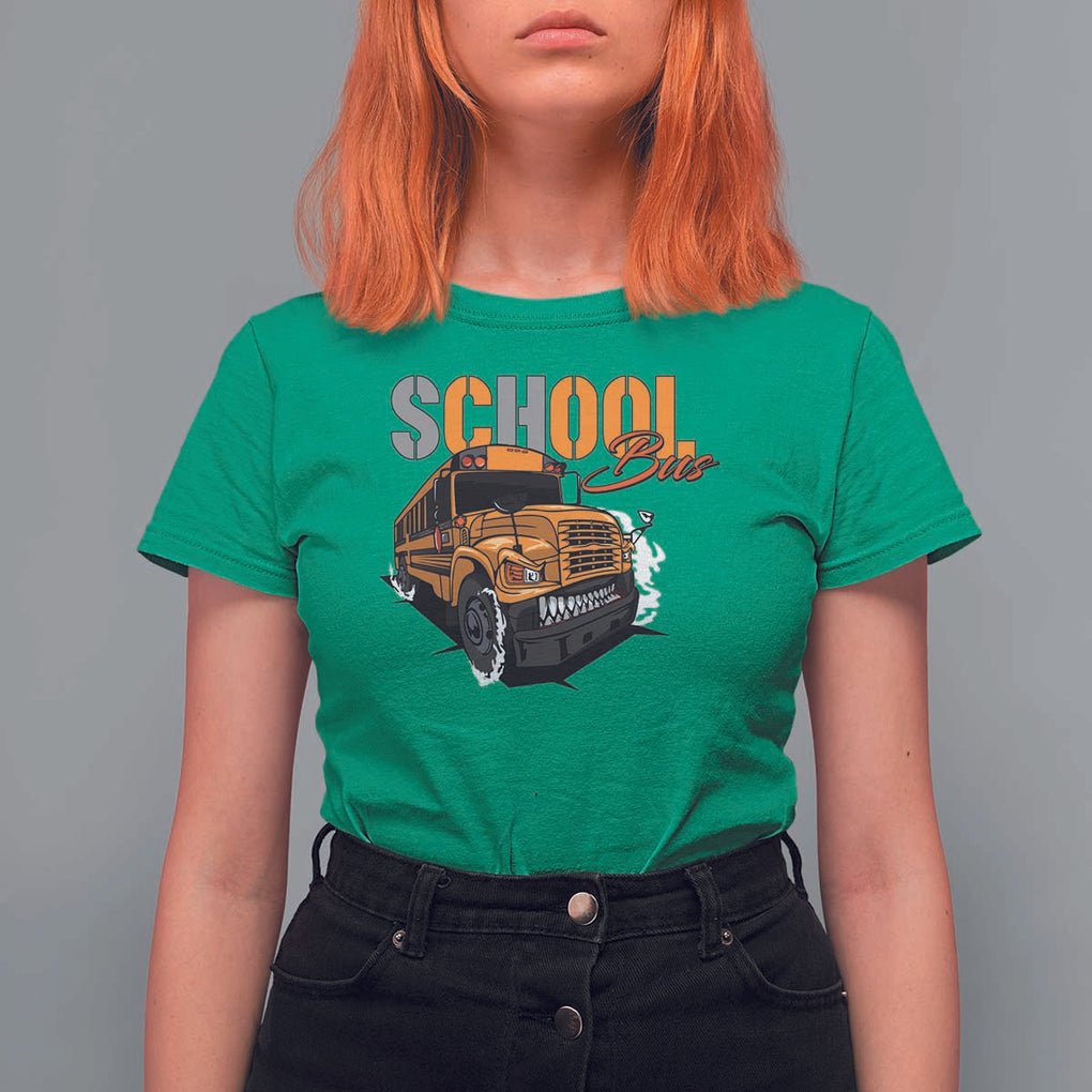 School Bus T Shirt For Women Yellow Cool Bus Back To School TS11 Irish Green Print Your Wear