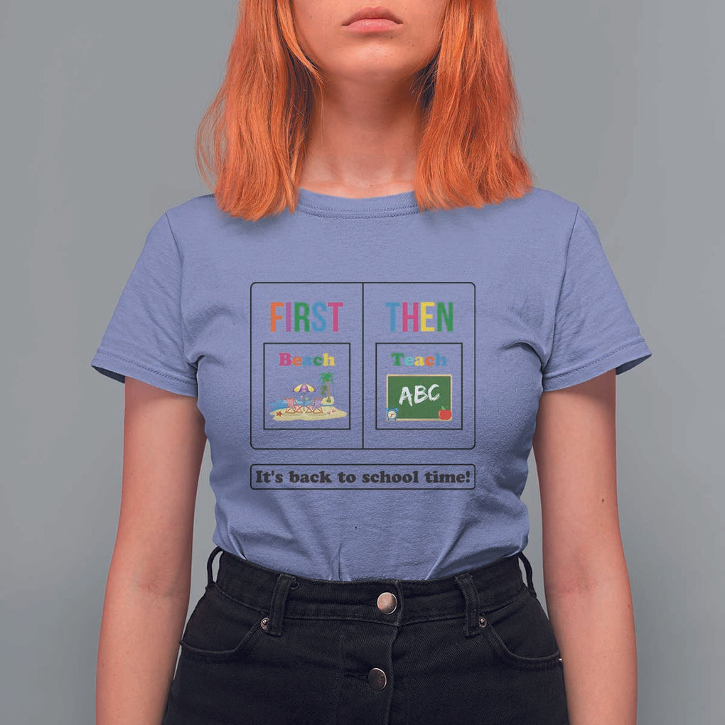 Teacher T Shirt For Women First Beach Then Teach It's Back To School Time TS11 Violet Print Your Wear