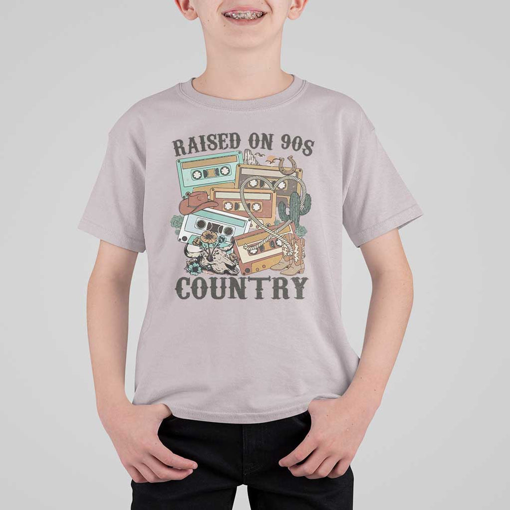 Funny Western Country T Shirt For Kid Raised On 90s Country Mixtape TS11 Ice Gray Print Your Wear