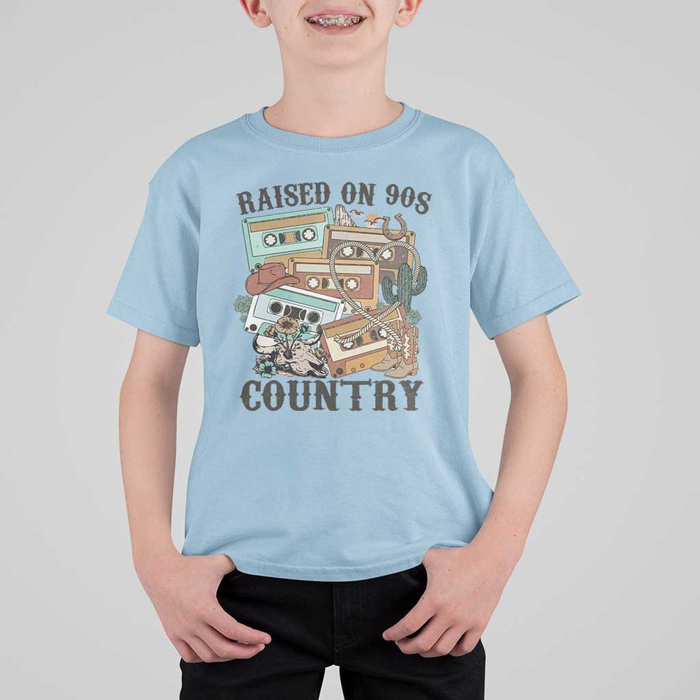 Funny Western Country T Shirt For Kid Raised On 90s Country Mixtape TS11 Light Blue Print Your Wear