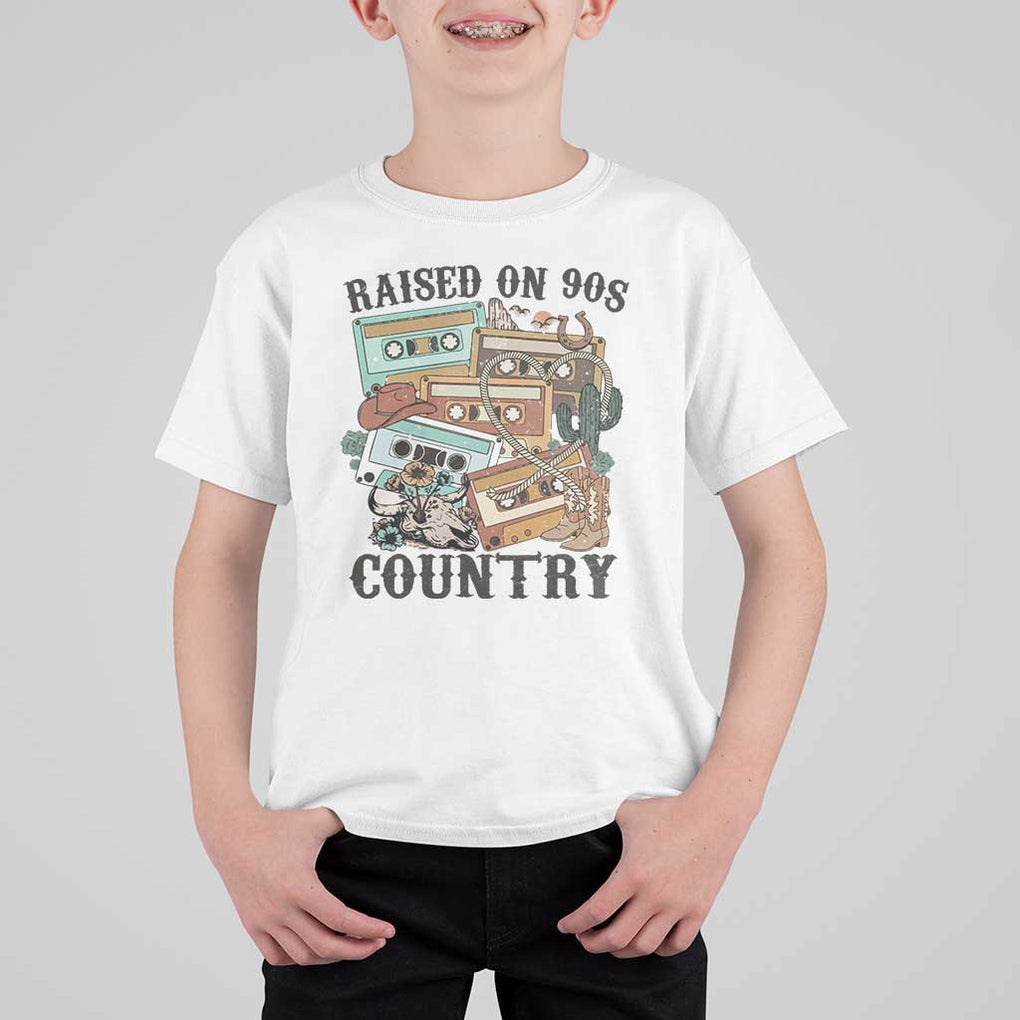Funny Western Country T Shirt For Kid Raised On 90s Country Mixtape TS11 White Print Your Wear
