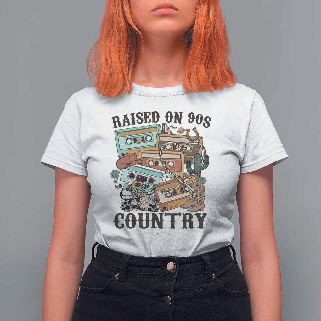 Funny Western Country T Shirt For Women Raised On 90s Country Mixtape TS11 White Print Your Wear