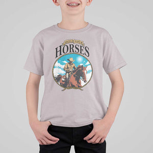 Funny Western Country T Shirt For Kid Hold Your Horses Cowboy Rodeo TS11 Ice Gray Print Your Wear