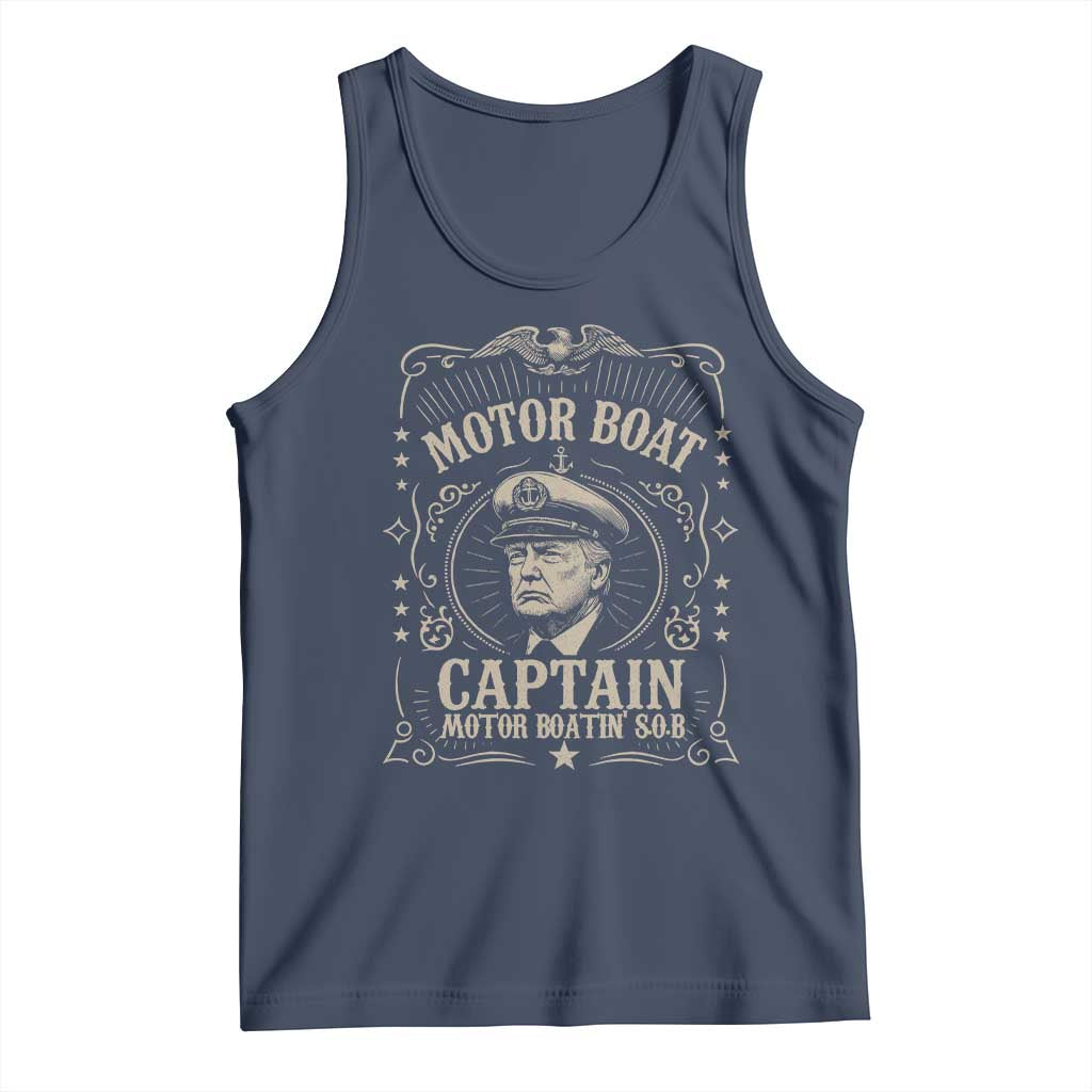 Funny Trump Boat Captain Tank Top Motor Boat Captain Motor Boatin SOB TS11 Navy Print Your Wear