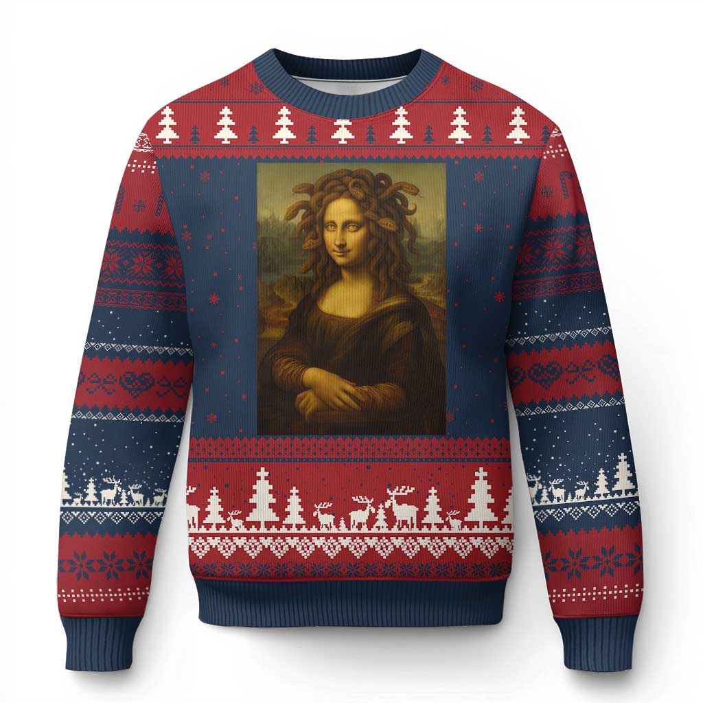 Medusa Mona Lisa Ugly Christmas Sweater Greek Mythology Ancient TS11 Navy Red Print Your Wear