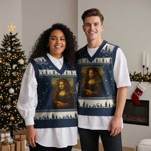Medusa Mona Lisa V-Neck Knit Sweater Vest Greek Mythology Ancient TS11 Navy Beige Print Your Wear