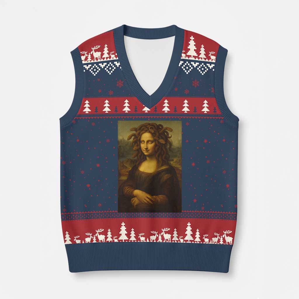 Medusa Mona Lisa V-Neck Knit Sweater Vest Greek Mythology Ancient TS11 Navy Red Print Your Wear