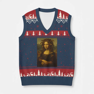 Medusa Mona Lisa V-Neck Knit Sweater Vest Greek Mythology Ancient TS11 Navy Red Print Your Wear