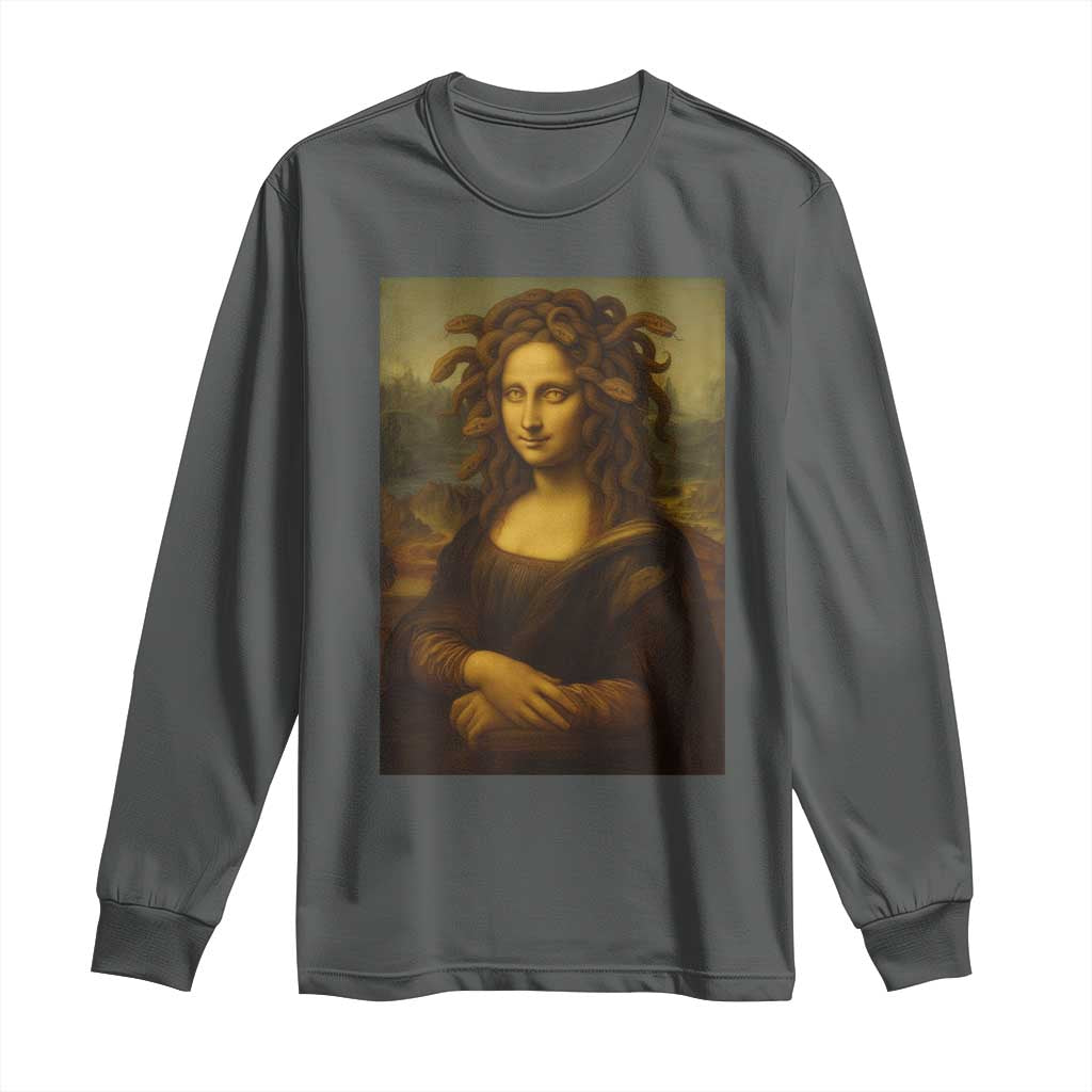 Medusa Mona Lisa Long Sleeve Shirt Greek Mythology Ancient TS11 Dark Heather Print Your Wear