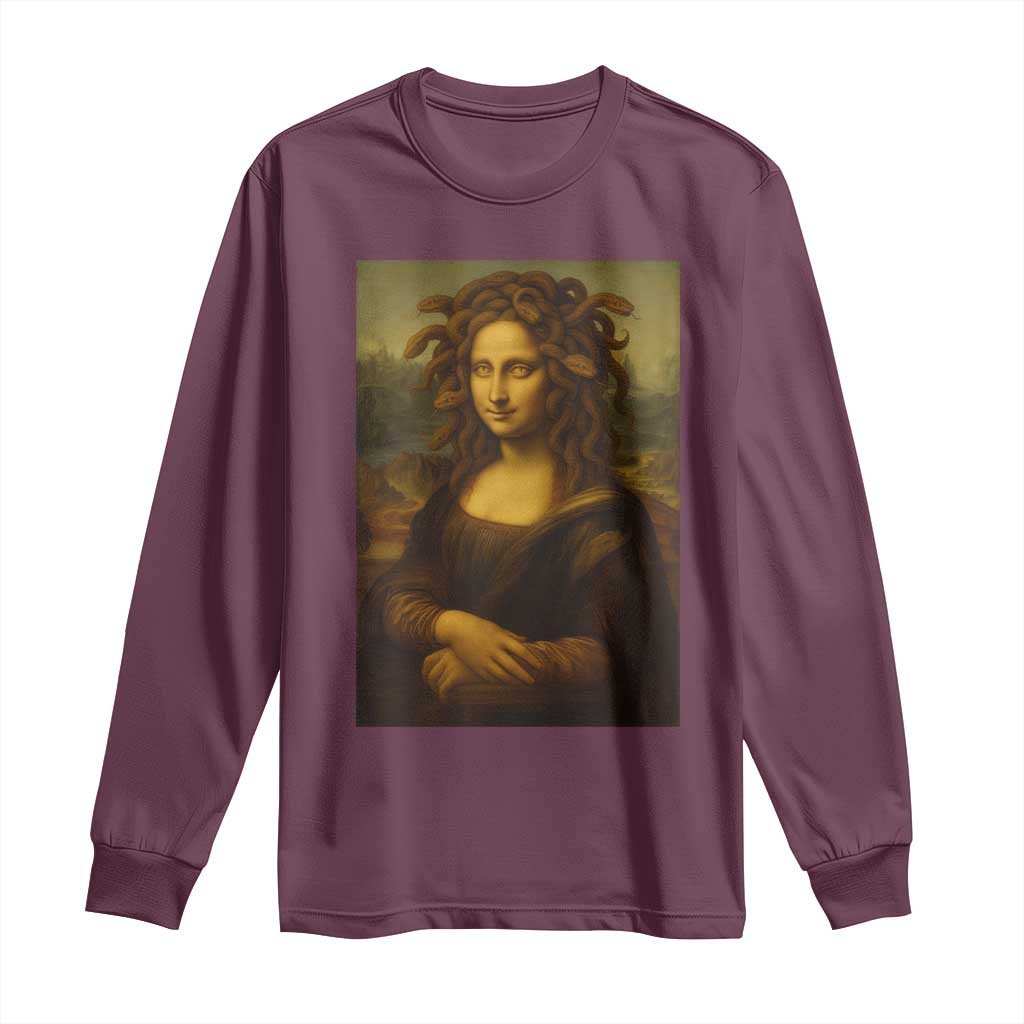 Medusa Mona Lisa Long Sleeve Shirt Greek Mythology Ancient TS11 Maroon Print Your Wear