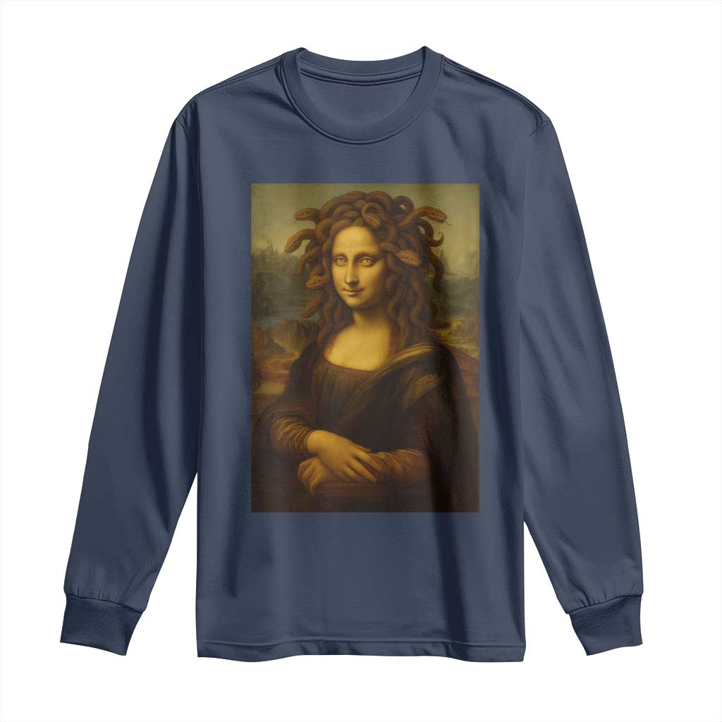 Medusa Mona Lisa Long Sleeve Shirt Greek Mythology Ancient TS11 Navy Print Your Wear