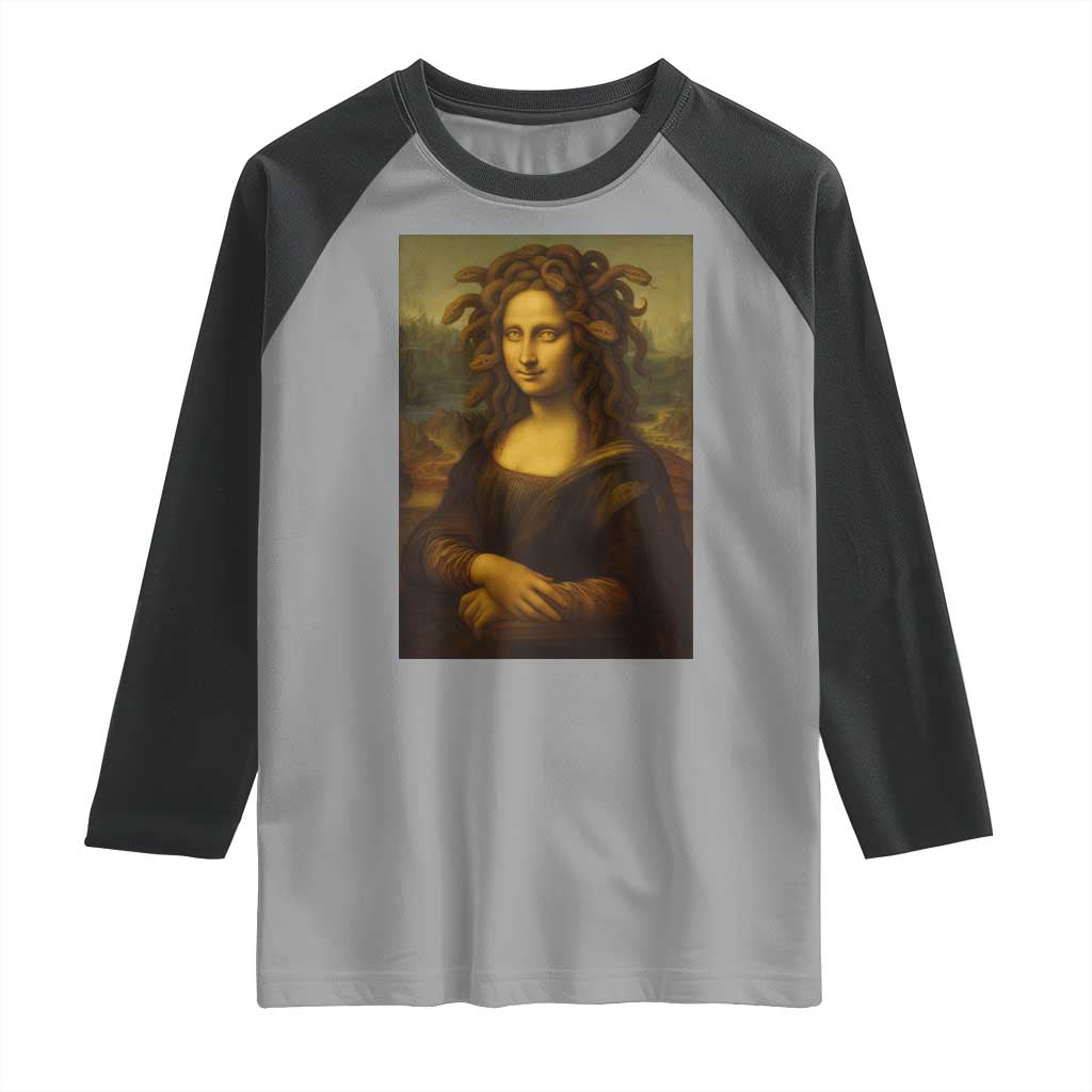 Medusa Mona Lisa Raglan Shirt Greek Mythology Ancient TS11 Sport Gray Black Print Your Wear