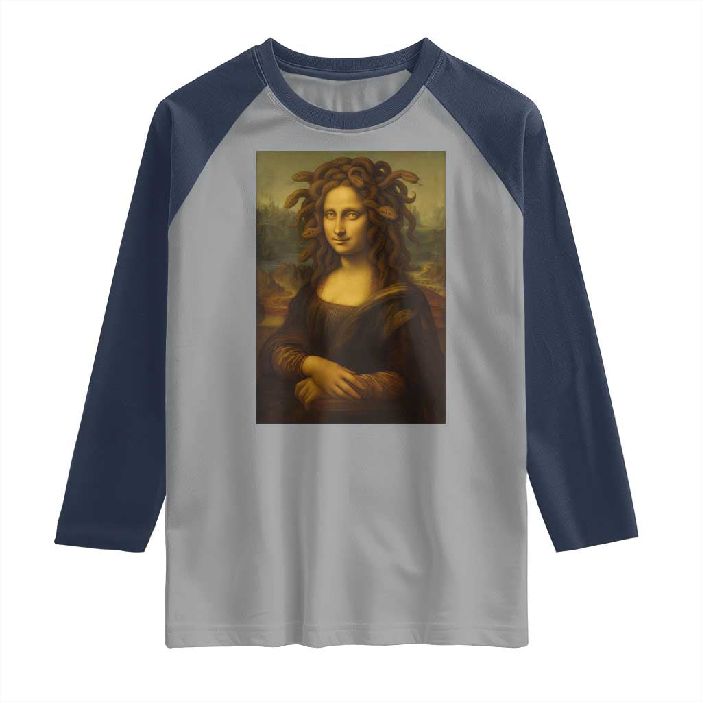 Medusa Mona Lisa Raglan Shirt Greek Mythology Ancient TS11 Sport Gray Navy Print Your Wear
