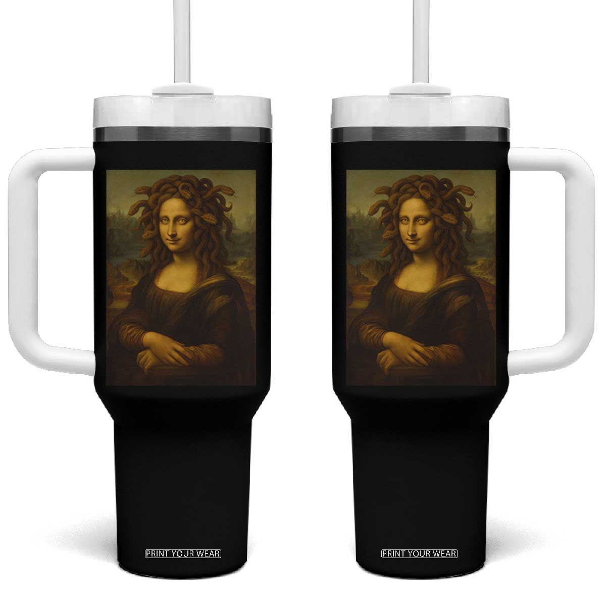 Medusa Mona Lisa Tumbler With Handle Greek Mythology Ancient TS11 One Size: 40 oz Black Print Your Wear