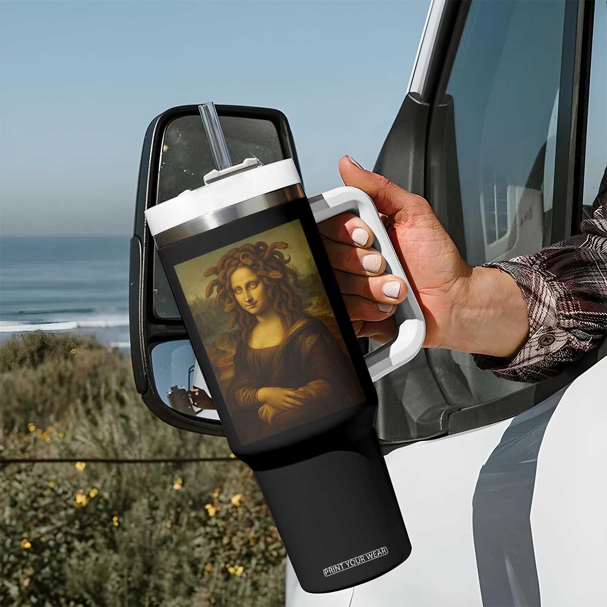 Medusa Mona Lisa Tumbler With Handle Greek Mythology Ancient TS11 Print Your Wear