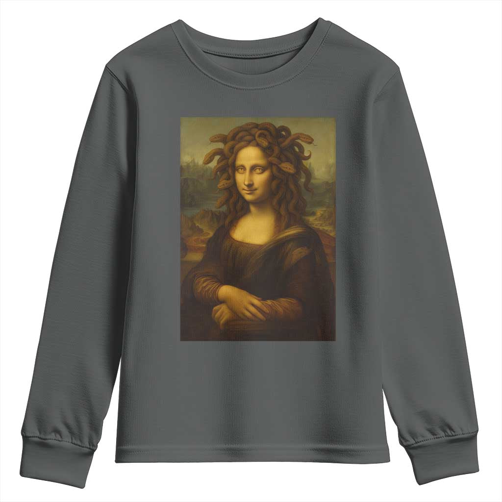 Medusa Mona Lisa Youth Sweatshirt Greek Mythology Ancient TS11 Dark Heather Print Your Wear