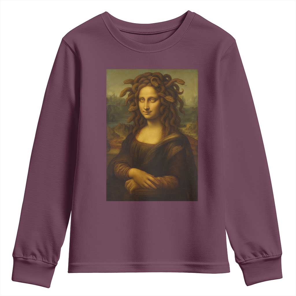 Medusa Mona Lisa Youth Sweatshirt Greek Mythology Ancient TS11 Maroon Print Your Wear