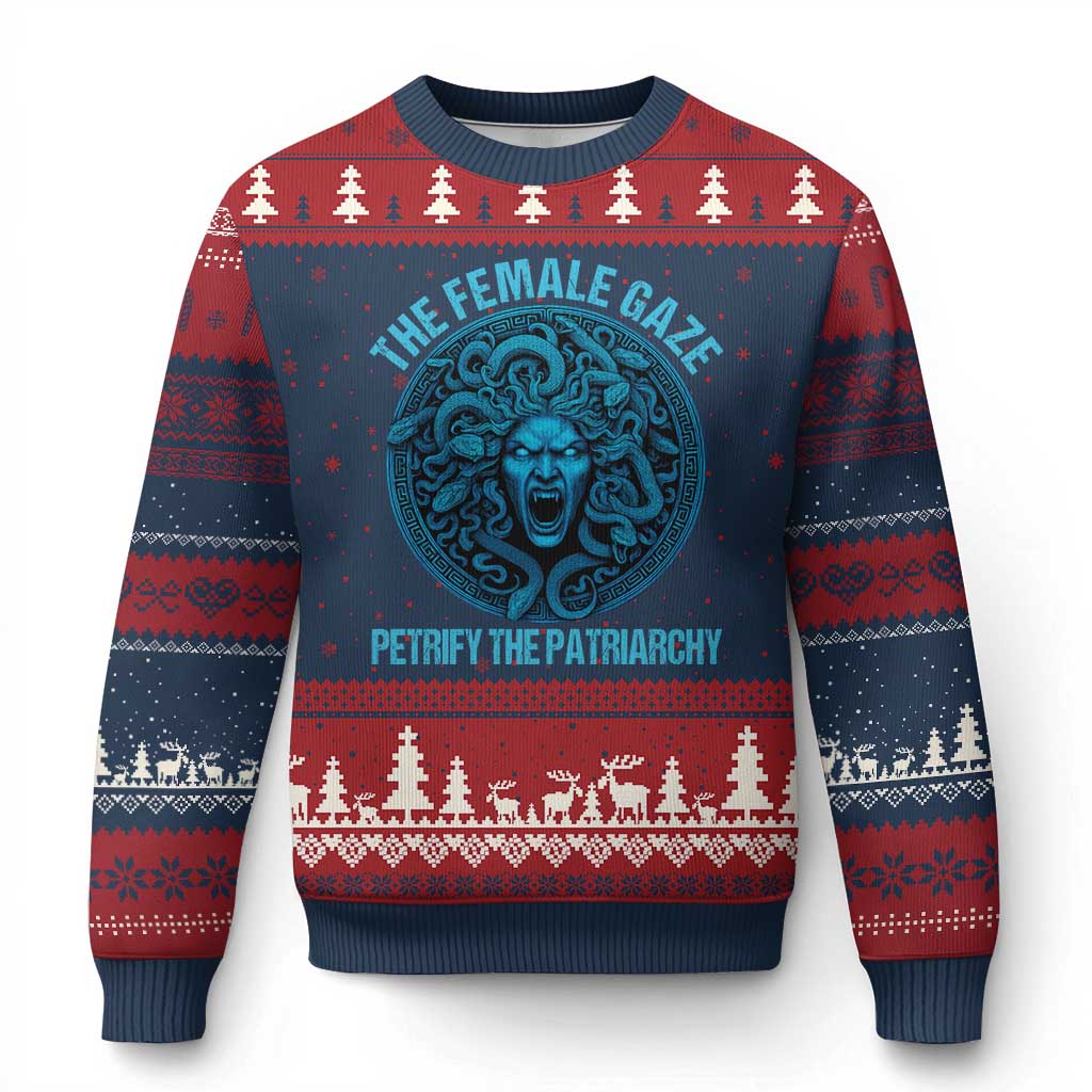 The Female Gaze Petrify The Patriarchy Ugly Christmas Sweater Medusa Feminist TS11 Navy Red Print Your Wear