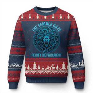 The Female Gaze Petrify The Patriarchy Ugly Christmas Sweater Medusa Feminist TS11 Navy Red Print Your Wear