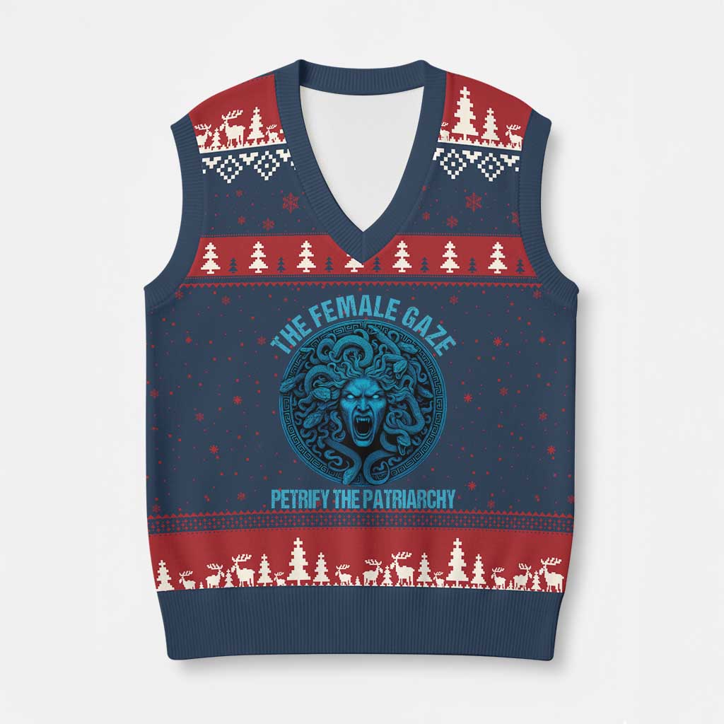The Female Gaze Petrify The Patriarchy V-Neck Knit Sweater Vest Medusa Feminist - Print Your Wear