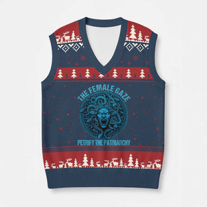 The Female Gaze Petrify The Patriarchy V-Neck Knit Sweater Vest Medusa Feminist - Print Your Wear