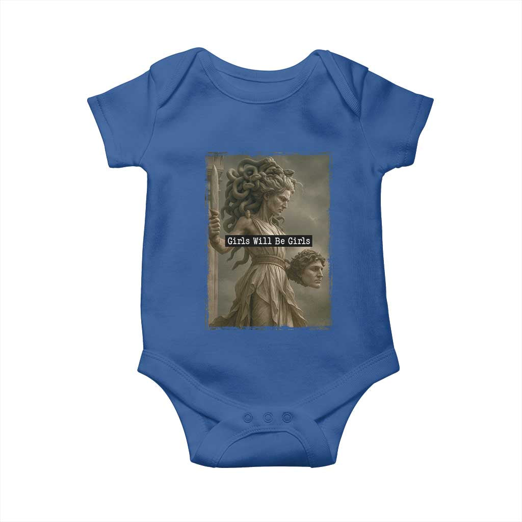 Girls Will Be Girls Medusa Feminist Baby Onesie Women's Right TS11 Royal Blue Print Your Wear